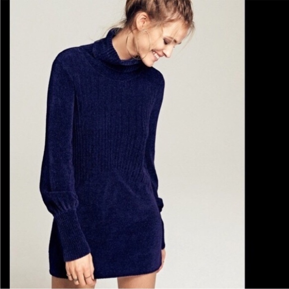 Free People Navy Blue Turtleneck Mini Dress